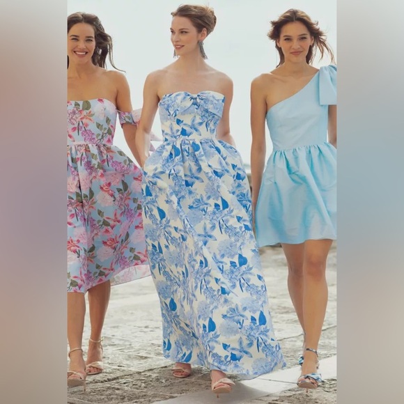 SACHIN & BABI Isabeau Floral Strapless Blue Gown 2 - Picture 2 of 9